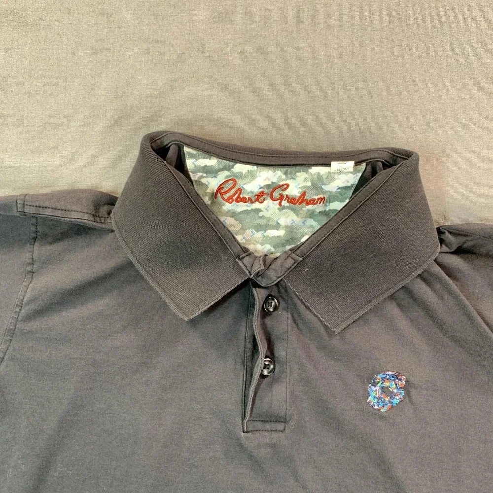 Robert Graham Polo Shirt Mens Small Black Classic‎ Fit Supima Cotton Jersey Logo
